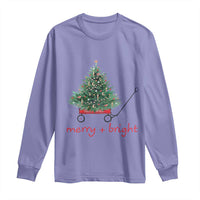 Christmas Long Sleeve Shirt Merry And Bright Retro Xmas Tree Wagon