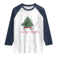 Christmas Raglan Shirt Merry And Bright Retro Xmas Tree Wagon - Wonder Print Shop