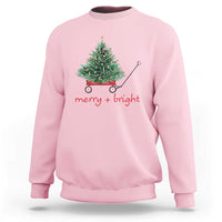 Christmas Sweatshirt Merry And Bright Retro Xmas Tree Wagon - Wonder Print Shop