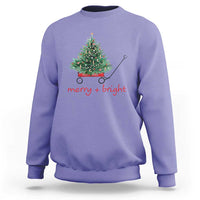 Christmas Sweatshirt Merry And Bright Retro Xmas Tree Wagon - Wonder Print Shop