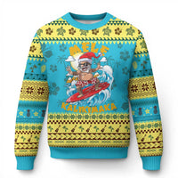 Xmas In Hawaii Ugly Christmas Sweater Mele Kalikimaka Surfing Santa Kakau Tattoo - Wonder Print Shop