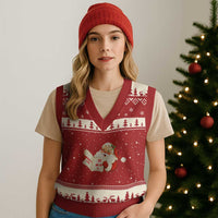 Funny 67 Xmas Santa V-Neck Knit Sweater Vest Naughty List Kids Who Say Six Seven Meme - Wonder Print Shop
