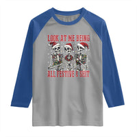 Look At Me Being All Festive And Shit Christmas Raglan Shirt Funny Holiday Xmas Skeleton - Wonder Print Shop