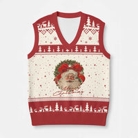 Merry Xmas Vintage Retro Santa Claus Coquette V-Neck Knit Sweater Vest - Wonder Print Shop