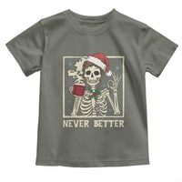 Funny Christmas Never Better Toddler T Shirt Messy Bun Skeleton Drinking Coffee - Wonder Print Shop