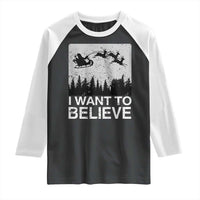 Funny Christmas Santa Raglan Shirt I Want To Believe Sleigh With Reindeers - Wonder Print Shop
