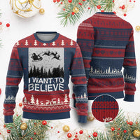 Funny Xmas Santa Ugly Christmas Sweater I Want To Believe Sleigh With Reindeers - Wonder Print Shop