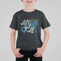 Funny Hanukkah T Shirt For Kid Let's Get Lit Menorah David Star - Wonder Print Shop