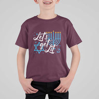 Funny Hanukkah T Shirt For Kid Let's Get Lit Menorah David Star - Wonder Print Shop