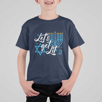 Funny Hanukkah T Shirt For Kid Let's Get Lit Menorah David Star - Wonder Print Shop