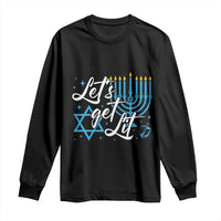 Funny Hanukkah Long Sleeve Shirt Let's Get Lit Menorah David Star