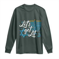 Funny Hanukkah Long Sleeve Shirt Let's Get Lit Menorah David Star