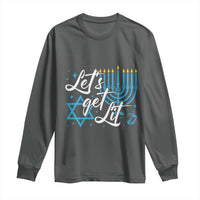 Funny Hanukkah Long Sleeve Shirt Let's Get Lit Menorah David Star