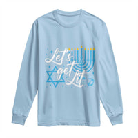Funny Hanukkah Long Sleeve Shirt Let's Get Lit Menorah David Star