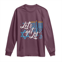 Funny Hanukkah Long Sleeve Shirt Let's Get Lit Menorah David Star