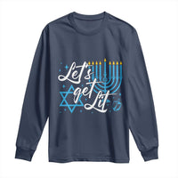 Funny Hanukkah Long Sleeve Shirt Let's Get Lit Menorah David Star
