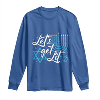 Funny Hanukkah Long Sleeve Shirt Let's Get Lit Menorah David Star