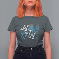Funny Hanukkah T Shirt For Women Let's Get Lit Menorah David Star - Wonder Print Shop