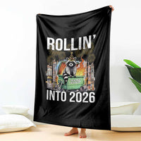 Funny Raccoon Rollin Into 2026 Throw Blanket Happy New Year Dumpster Fire - Wonder Print Shop
