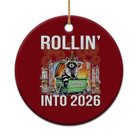 Funny Raccoon Rollin Into 2026 Ceramic Ornament Happy New Year Dumpster Fire - Wonder Print Shop
