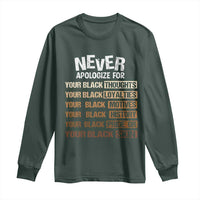 Never Apologize For Your Black Thoughts Loyalties Motives History Pride Or Skin Long Sleeve Shirt African American Black History Month