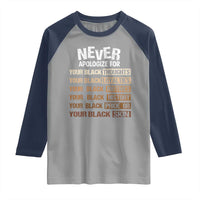 Never Apologize For Your Black Thoughts Loyalties Motives History Pride Or Skin Raglan Shirt African American Black History Month