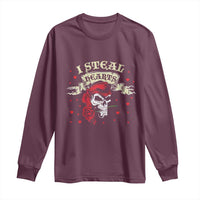 Funny Valentine's Day Pirate Long Sleeve Shirt I Steal Hearts Rose