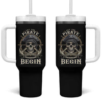 Funny Let The Pirate Shenanigans Begin Tumbler With Handle Vintage Captain Crossbones Freebooter - Wonder Print Shop