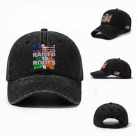 Irish American Washed Cotton Baseball Cap American Raised Irish Roots St Patrick's Day