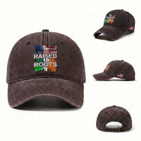 Irish American Washed Cotton Baseball Cap American Raised Irish Roots St Patrick's Day
