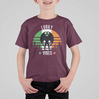 Funny St Patrick's Day Mothman T Shirt For Kid Lurky Vibes Shamrock Retro Ireland Flag