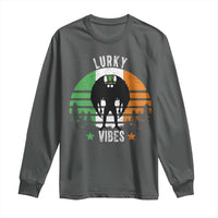 Funny St Patrick's Day Mothman Long Sleeve Shirt Lurky Vibes Shamrock Retro Ireland Flag