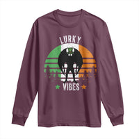 Funny St Patrick's Day Mothman Long Sleeve Shirt Lurky Vibes Shamrock Retro Ireland Flag
