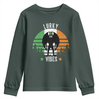 Funny St Patrick's Day Mothman Youth Sweatshirt Lurky Vibes Shamrock Retro Ireland Flag