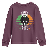 Funny St Patrick's Day Mothman Youth Sweatshirt Lurky Vibes Shamrock Retro Ireland Flag
