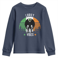 Funny St Patrick's Day Mothman Youth Sweatshirt Lurky Vibes Shamrock Retro Ireland Flag