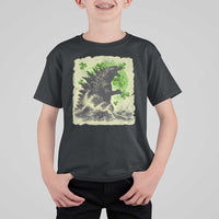Funny St Patrick's Day Japanese Giant Monster T Shirt For Kid Vintage Shamrock Tsunami