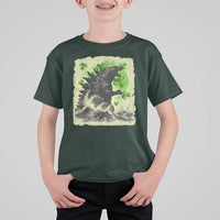Funny St Patrick's Day Japanese Giant Monster T Shirt For Kid Vintage Shamrock Tsunami