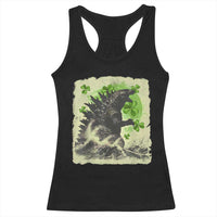 Funny St Patrick's Day Japanese Giant Monster Racerback Tank Top Vintage Shamrock Tsunami