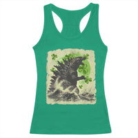 Funny St Patrick's Day Japanese Giant Monster Racerback Tank Top Vintage Shamrock Tsunami