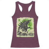 Funny St Patrick's Day Japanese Giant Monster Racerback Tank Top Vintage Shamrock Tsunami