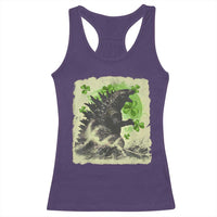 Funny St Patrick's Day Japanese Giant Monster Racerback Tank Top Vintage Shamrock Tsunami