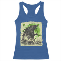 Funny St Patrick's Day Japanese Giant Monster Racerback Tank Top Vintage Shamrock Tsunami