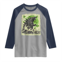 Funny St Patrick's Day Japanese Giant Monster Raglan Shirt Vintage Shamrock Tsunami