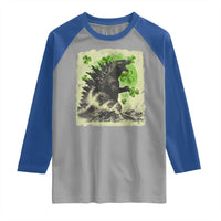 Funny St Patrick's Day Japanese Giant Monster Raglan Shirt Vintage Shamrock Tsunami