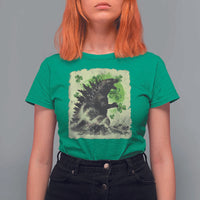 Funny St Patrick's Day Japanese Giant Monster T Shirt For Women Vintage Shamrock Tsunami