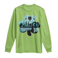 Funny Cryptid St Patrick's Day Long Sleeve Shirt Bigfoot Mothman Aliens Shamrock