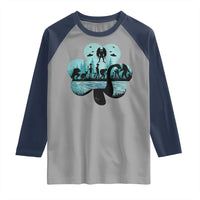 Funny Cryptid St Patrick's Day Raglan Shirt Bigfoot Mothman Aliens Shamrock