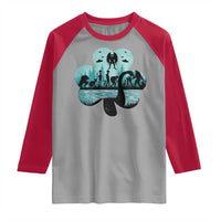 Funny Cryptid St Patrick's Day Raglan Shirt Bigfoot Mothman Aliens Shamrock