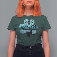 Funny Cryptid St Patrick's Day T Shirt For Women Bigfoot Mothman Aliens Shamrock